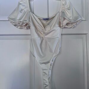 Fashion Nova White Puff Sleeve Bodysuit